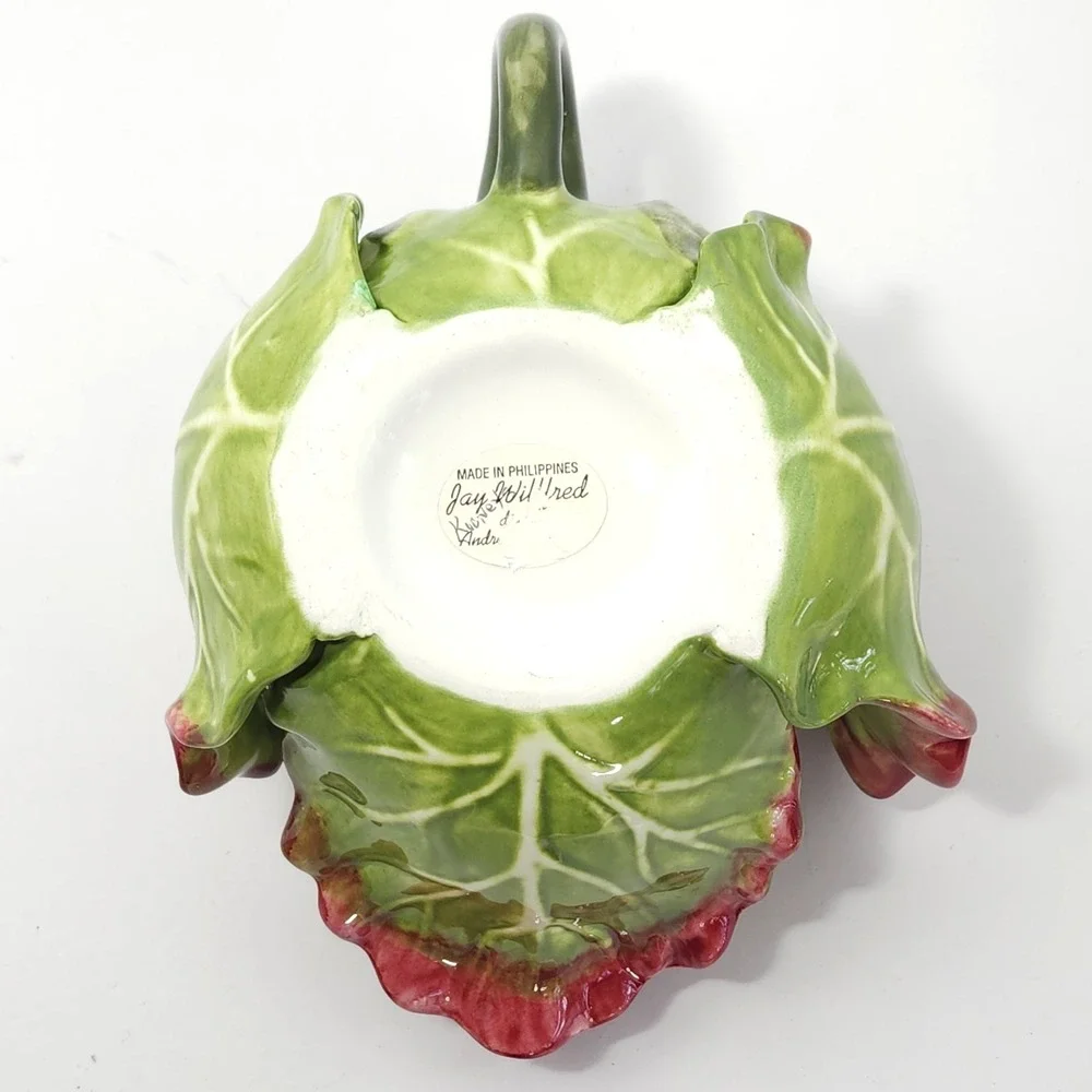 Rare VTG‎ Red Leaf Lettuce Kale Shaped Teapot by Jay Willfred for Andrea Sadek